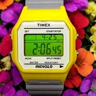 TIMEX T2N095 Watch Digital Classic 80s Yellow Gray Vintage Style Authentic