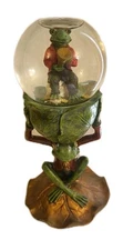 Fancy Froggy Frog Lotus Leaf Holding Waterglobe Frog Trumpet Player 10"