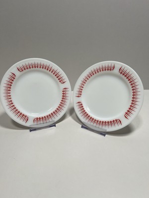JAJ Pyrex Rot Krone Beistellteller 6,5'' Vintage Retro Geschirr Paar