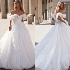 Gothic White Wedding Dresses Off The Shoulder Country Ruffles Train Bridal Gowns
