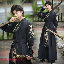 Men Chinese Ancient Cosplay Embroidered Hanfu Chivalrous Costume Tops dress Sets
