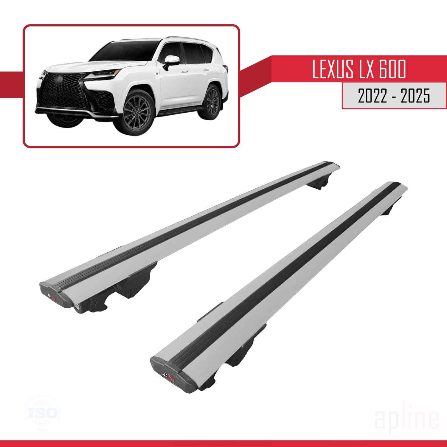 Barres de toit profilées HOOK Lexus LX 600 réduction du bruit - 4