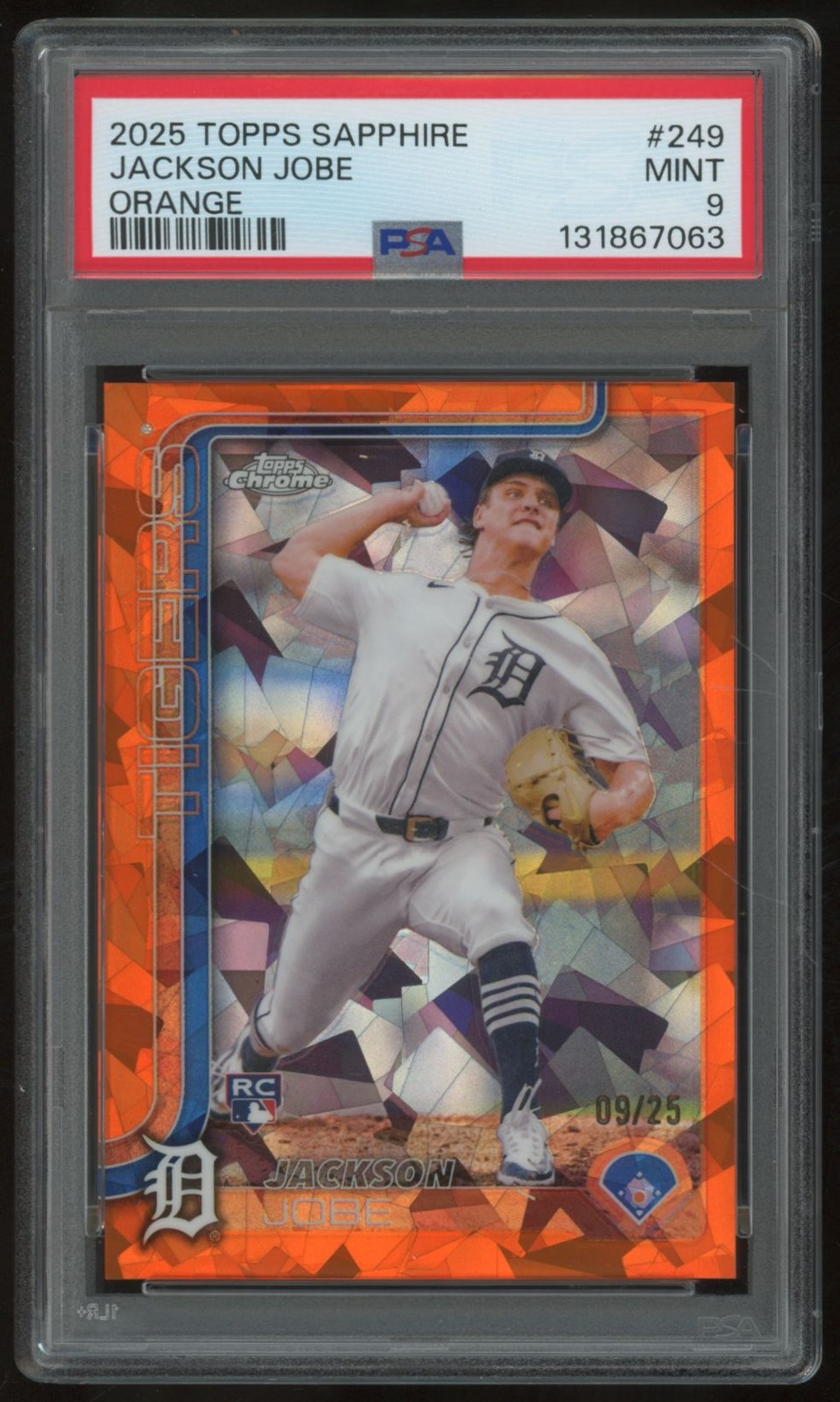 JACKSON JOBE 2025 TOPPS CHROME SAPPHIRE #249 ORANGE 09/25 RC PSA 9 view 1
