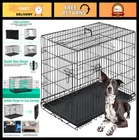 Large Dog Crate 42 Inch Folding Metal Wire Pet Cage Double Door with Divider Pan