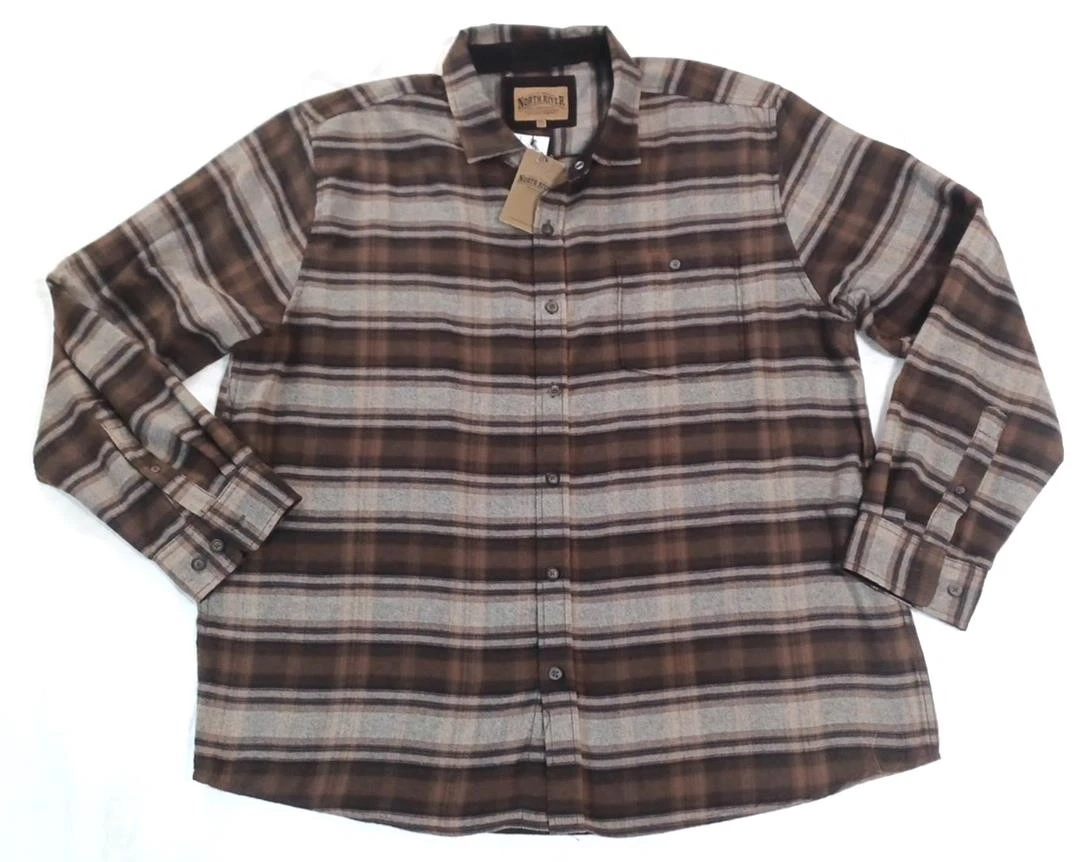 North River Mens Brown Plaid Flannel Shirt Sz XXL 2XL Polyester Outdoor NEW