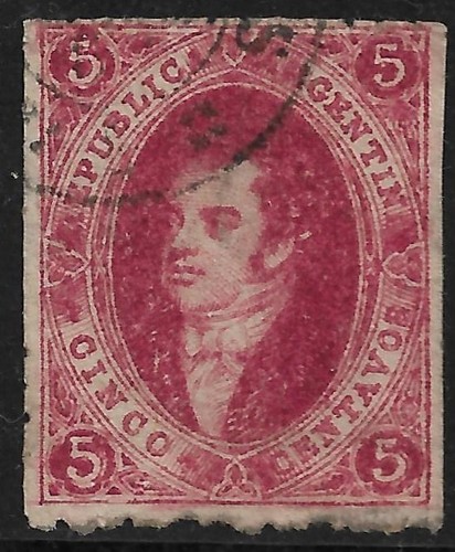 ARGENTINA 1864 5c BERNARDINO RIVADAVIA USED IMPERF - 第 1/2 張圖片