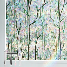 Window Privacy Film, 3D Stained Glass Window with Installation Tools, No Glue