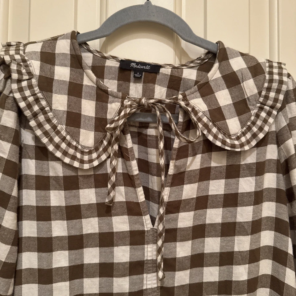 Madewell Gingham Collared Puff Sleeve Mini Dress Sz S Retro Style Boho - Image 3 of 4