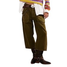 Free People We The Free Tinsley Baggy Carpenter Pants Army Green WideLeg Cropped