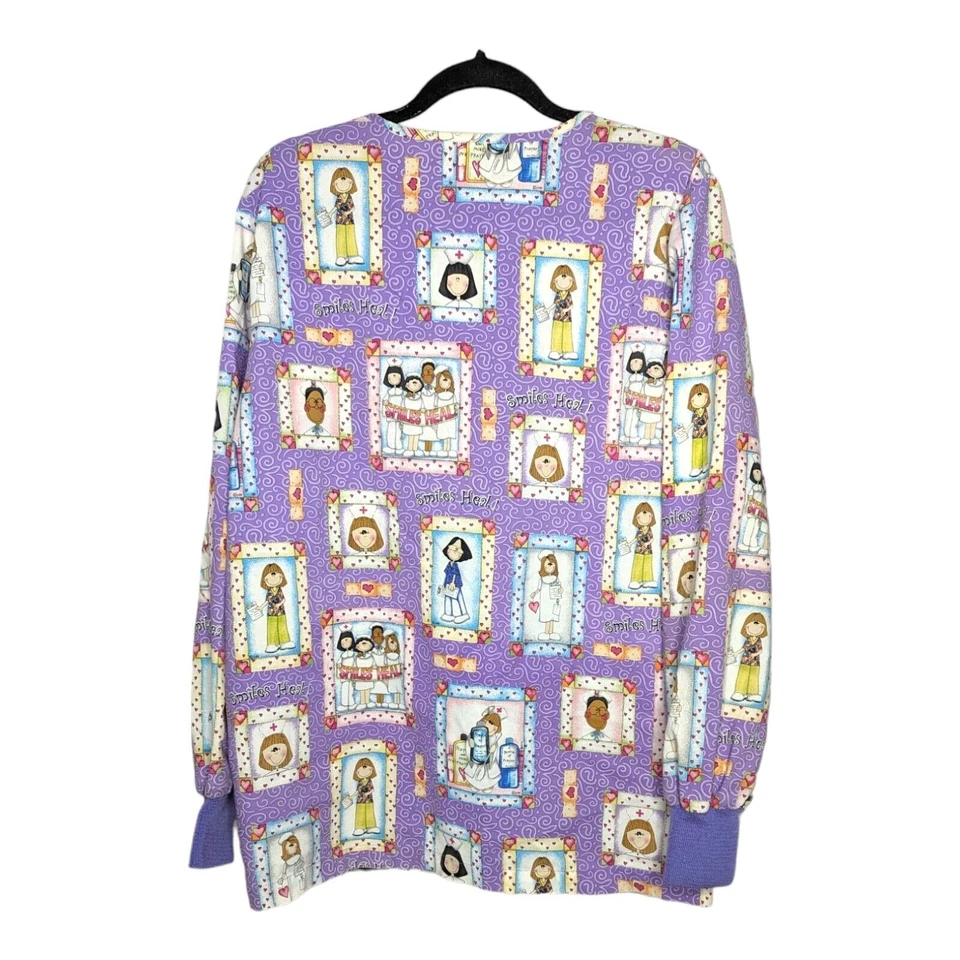 Cherokee Purple Cartoon Medical Nurse Doctor Womens Scrub Top Size Medium  - Image 3 of 4