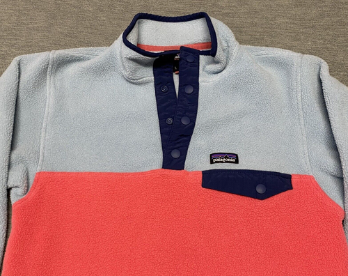 Patagonia Synchilla Snap-T Fleece Sweatshirt Girls Size Large 12 Blue Pullover - Picture 2 of 10