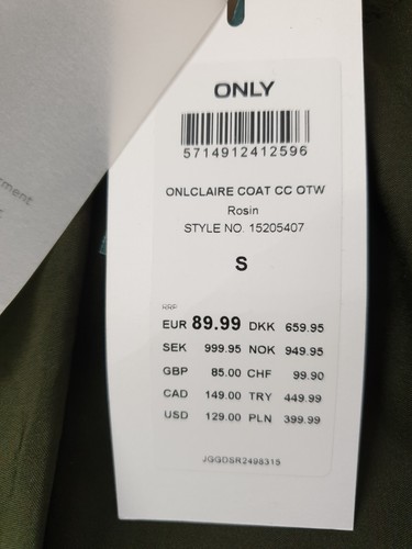 H46) ONLY Damen Mantel Onlclaire Coat Rosin 15205407 Gr S 36 Neu Grün NP89,99 EU - Bild 4 von 7