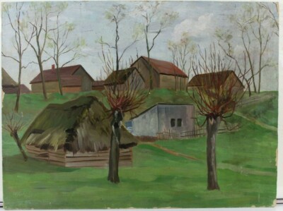 Werner Koch Dorflandschaft mit Weidenbäumen Ölgemälde signiert datiert 1941