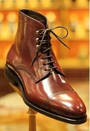Botas para Hombres Hechas a Mano Cuero de Vaca Marrón Tobillo Gorra Balmoral Zapatos de Vestir Nuevos