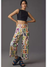 NWD Anthropologie Maeve The Colette Cropped Wide-Leg Pants Sz 25 Letters 7F411