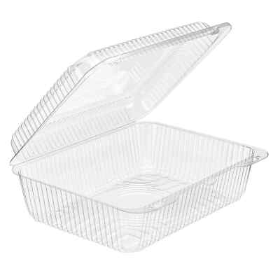 [100 PACK] 130oz Clear Hinged Food Storage Clamshell Container 9.94'' x 7.38''