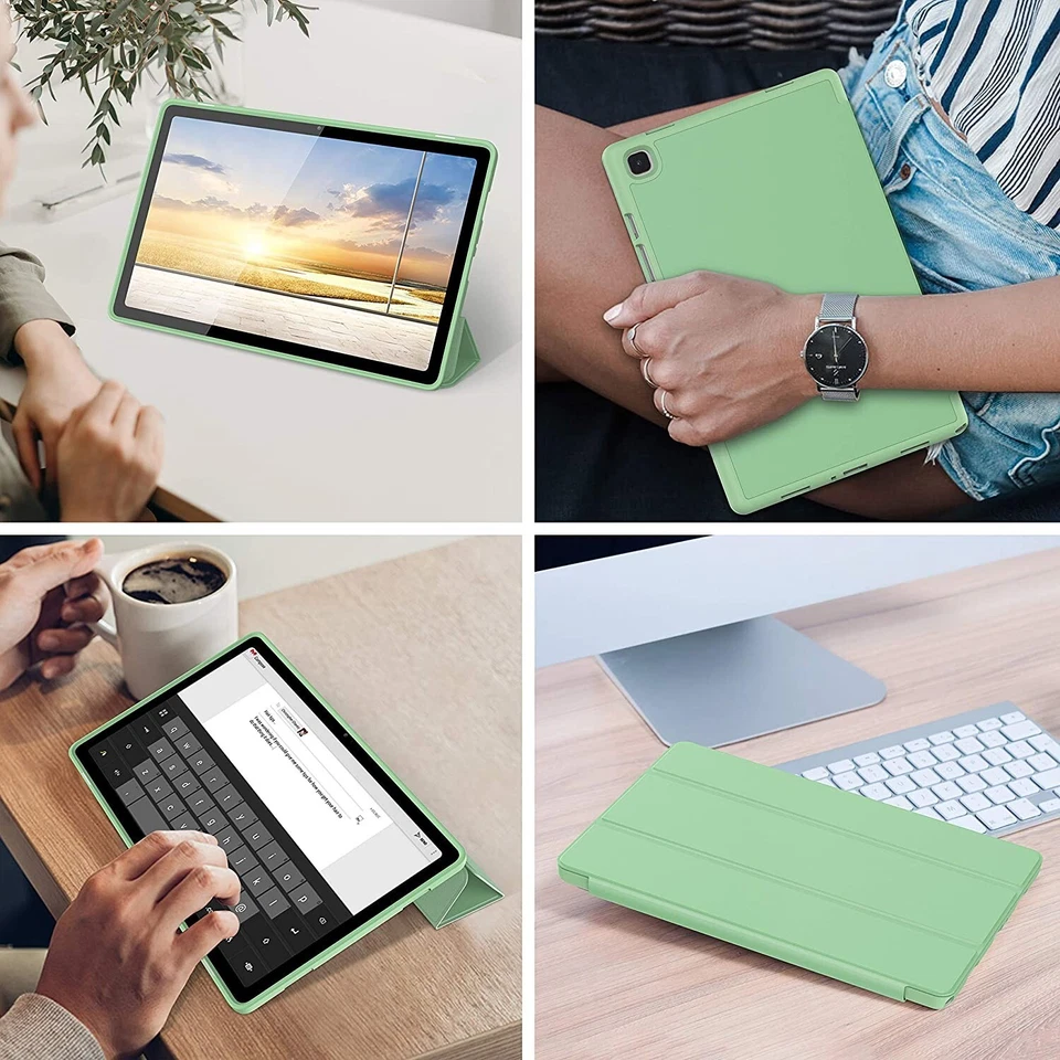 Soke - 适用于 Galaxy Tab A7 10.4 英寸 2020 超薄软硅胶三折支架 - 绿色 — 第 4/4 张图片