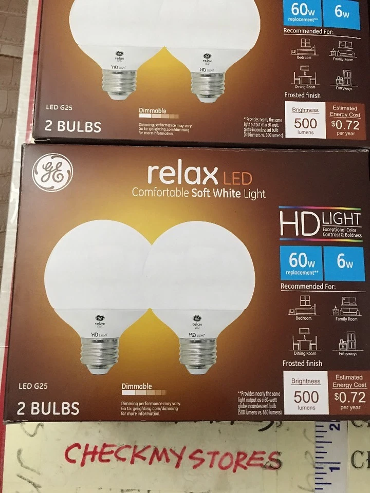 6X2PK GE RELAX LEd Dimmable HD Light bulbs G25 Relax 6 watt (Replaces 60 watt)  - Image 3 of 4