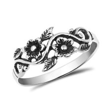 Blooming Wild Floral Vine Sterling Silver Band .925 Ring-10