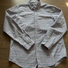 Polo Ralph Lauren Mens Blue Plaid Oxford Regular Fit Long Sleeve Shirt Large EUC