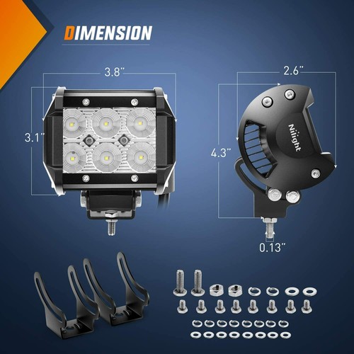Nilight 20Inch 126W Spot Flood Combo + 2X 18W 4I" Flood Pods Wiring Harness Kits - Picture 3 of 11