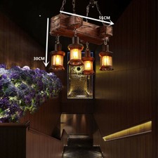 Rustic Chandelier Pendant Lighting Fixture Wooden Ceiling LED Light Hanging Lamp