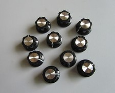 10x Guitar Mini Effect Pedal Knobs 6mm Black w/ Silver Cap Knob for Boss Pedals