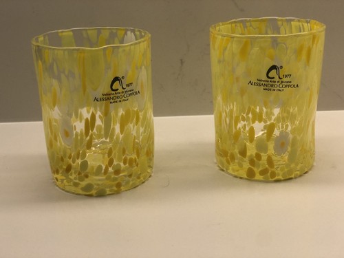 2 Alessandro Coppola Murano Yellow Paint Splattered Thumblers - Picture 2 of 4