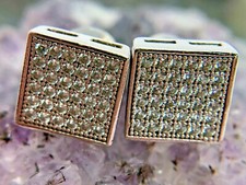 EC Vintage Sterling Silver 1mm Iced Gemstone Square Earrings 3.2 Grams