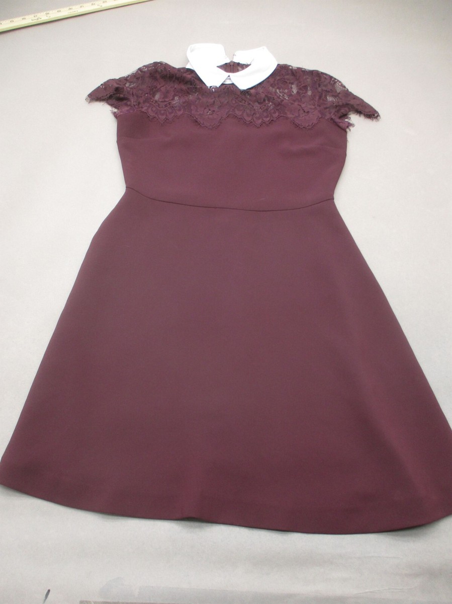 Maison Jules Size S Womens Burgundy Collared Lace Panel Short Skater Dress  845 | eBay