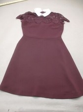 Maison Jules Size S Womens Burgundy Collared Lace Panel Short Skater Dress 845