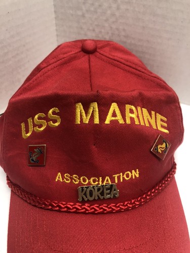 USS MARINE ASSOCIATION RED HAT/ Cap with PINS korea uss tarawa rwunion - Picture 3 of 8
