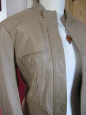 M&s Real Leather Jacket 10 12 Autograph Feminine Biker Smart Military Tan Soft