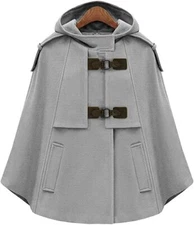 Women's Cute Batwing-Sleeve Hooded Wool Baggy Poncho Cape Cardigans Outwear