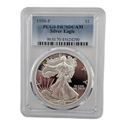 1998 P Proof American Silver Eagle Dollar Us Coin PCGS Pr70 Dcam