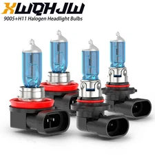 4x 9005 H11 Combo Headlight High Low Beam Bulbs Kit 6500K Super White Bright