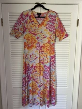 Women's MSK Pink Multicolored Floral Print Maxi Shift Dress-Size Large