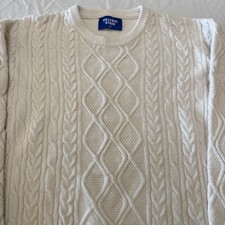 Men  s L Cable Knit Fisherman Sweater Pullover Crew Neck Ivory Soft Aelfric Eden