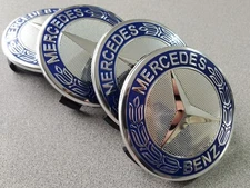 Set of 4 75MM Wheel Center Rim Caps Hubcaps for Mercedes-Benz AMG Blue Wreath