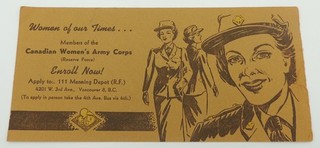 Korean War 1952 Canadian Women's Army Corps Recruiting Document Ephemera