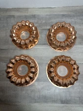 4 Rose Copper Bundt Cake Molds Mini 4" Round Ring Jello Mold Pans VTG