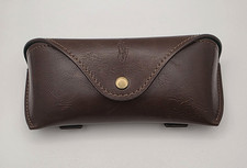 Polo Ralph Lauren Brown Leather Eyeglass Pouch Case Snap Felt Lining Green