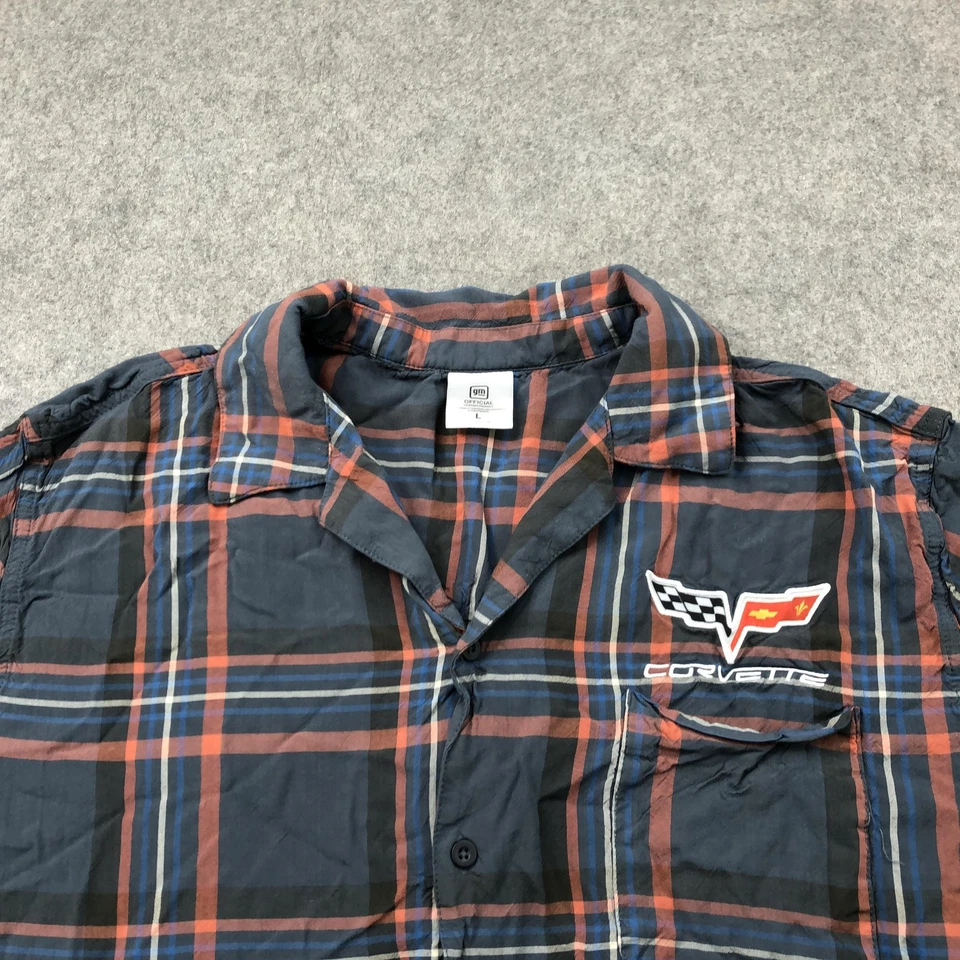 Camisa Corvette Para Hombre Grande Azul Naranja A Cuadros Abotonada Manga Corta GM Oficial Foto 4 de 4