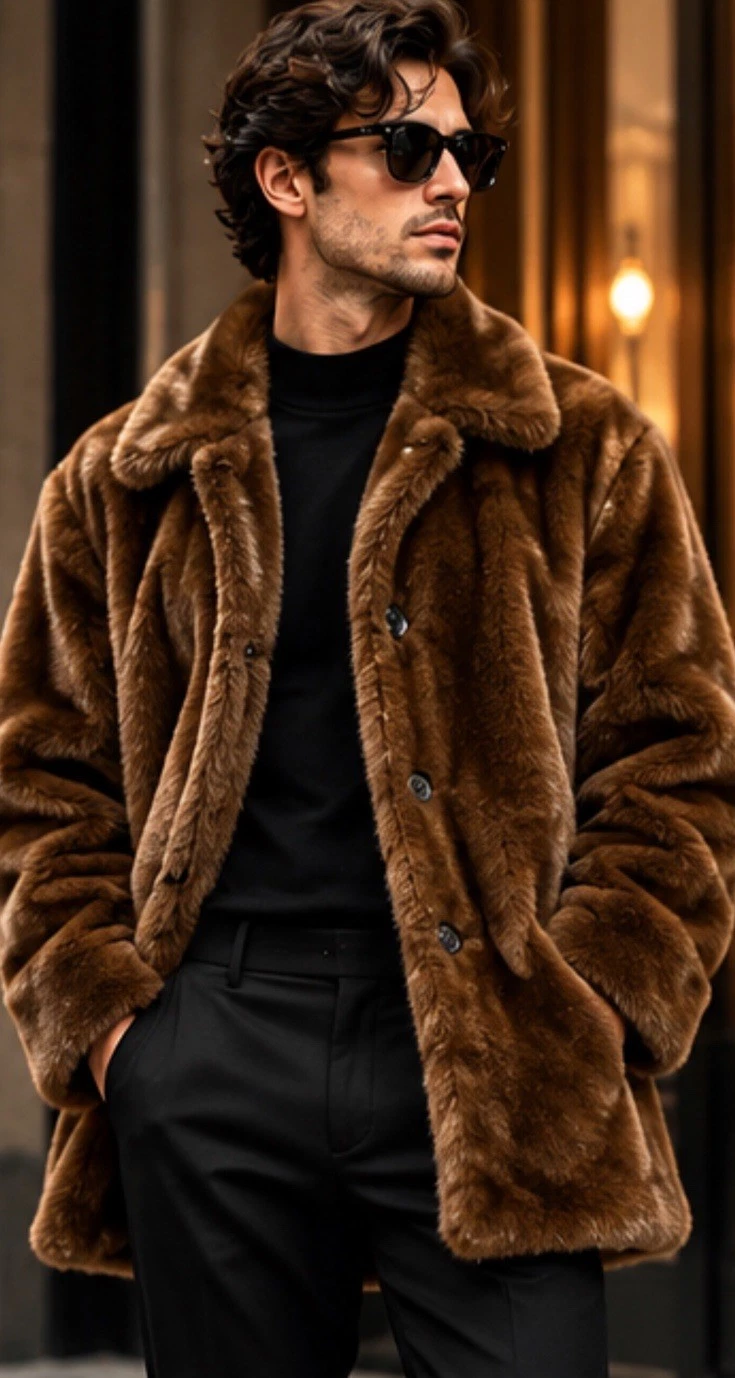 Russian Mink Style Coat Men M Rich Chestnut Brown elegant standout Buttons new - product detail image 10