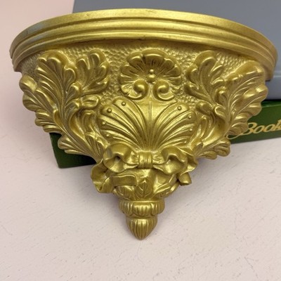 IMPORT COLLECTION Vtg Leaf Shell Ribbon Design GOLD WALL SHELF 7 in Wide TAIWAN