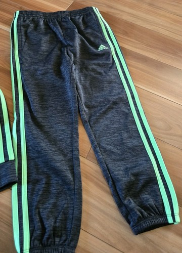 Adidas Boys Size 6 Gray Marl Green Tracksuit Jacket Pants Set 6 Fleece Lined - Picture 9 of 12