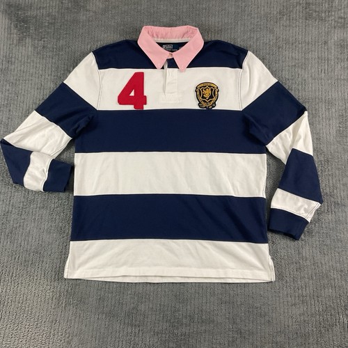 Polo Ralph Lauren vintage rugby camicia uomo XXL stemma blu righe bianche #4 preppy
