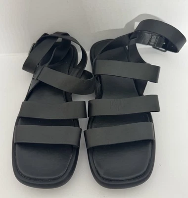 M&S Women’s Uk Size 6 Black Leather Sandals Ankle Buckle - Image 1 of 4