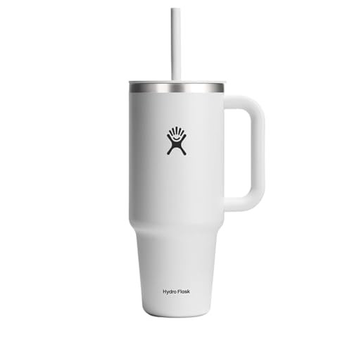 HYDRO FLASK 40OZ TRAVEL TUMBLER WITH HANDLE, LID, STRAW TT40PS110 - WHITE
