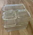 Vintage Federal Refrigerator Pressed Glass Containers SET OF 4 Lidded Pieces